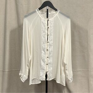 Spartina 449 Silk Sheer Blouse Lace Ruffle Romantic Top Size XL